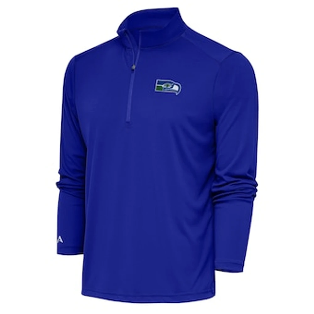 Men's Antigua Royal Seattle Seahawks Throwback Logo Tribute Quarter-Zip Pullover