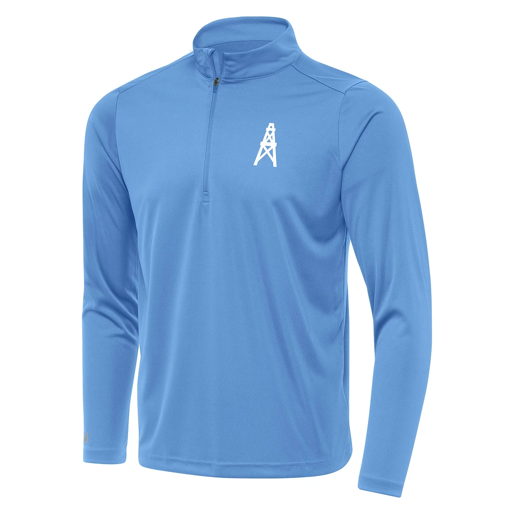 Men's Antigua Powder Blue Houston Oilers Throwback Logo Tribute Quarter-Zip Pullover