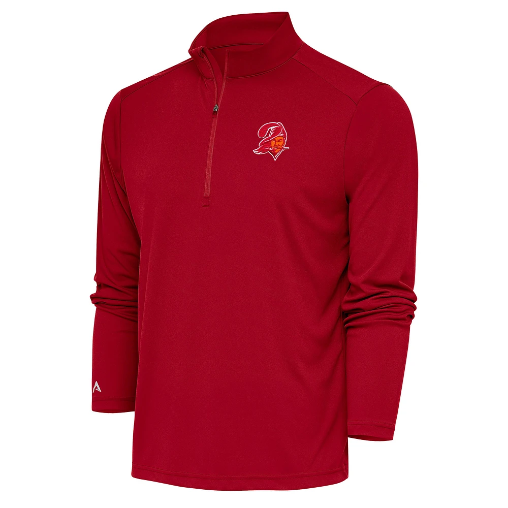 Men's Antigua Red Tampa Bay Buccaneers Throwback Logo Tribute Quarter-Zip Pullover
