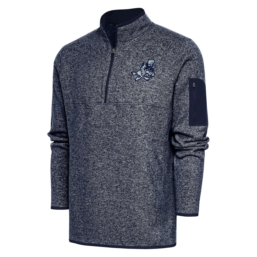Men's Antigua Heather Navy Dallas Cowboys Throwback Logo Fortune Quarter-Zip Pullover Jacket