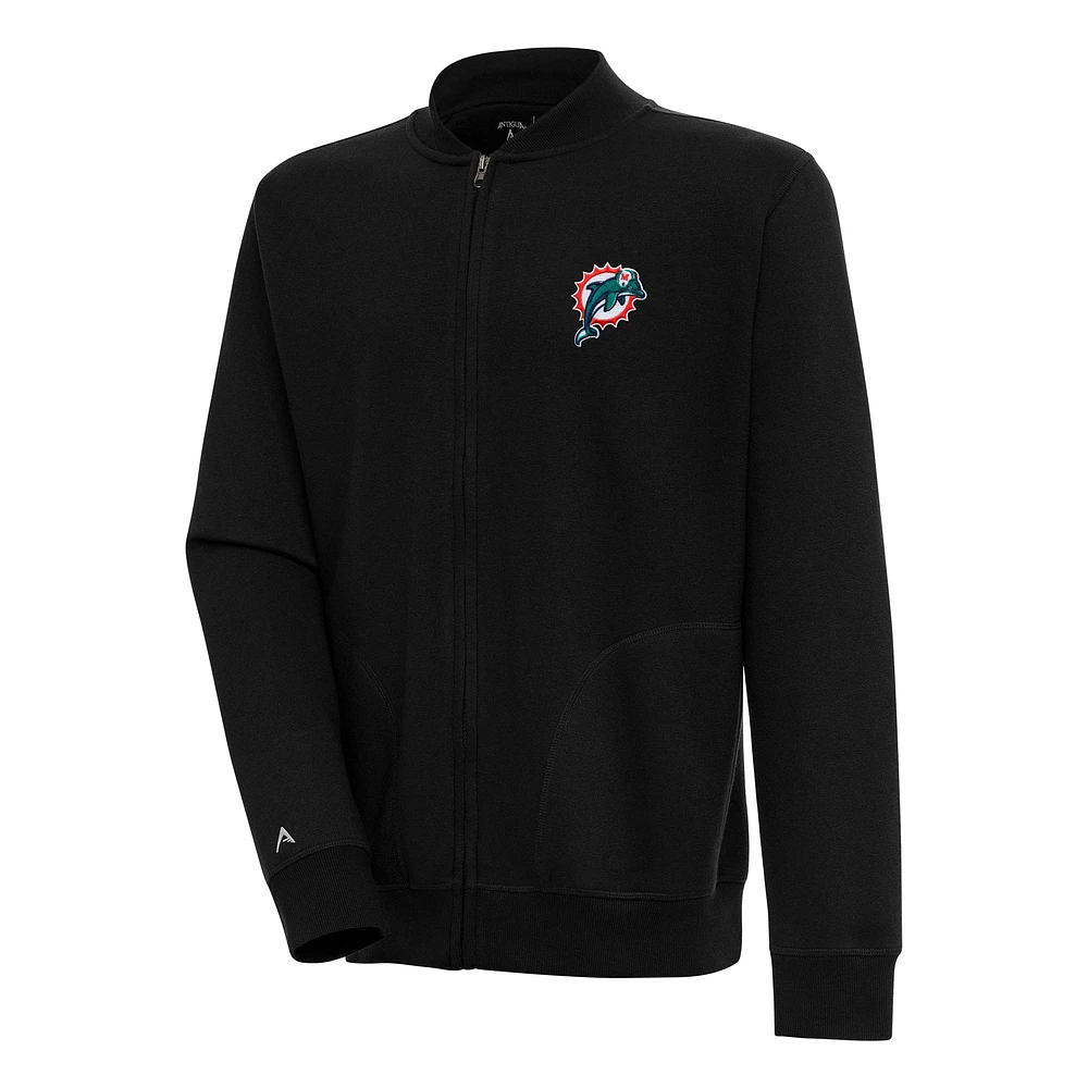 Men's Antigua Black Miami Dolphins Throwback Logo Victory Full-Zip Jacket