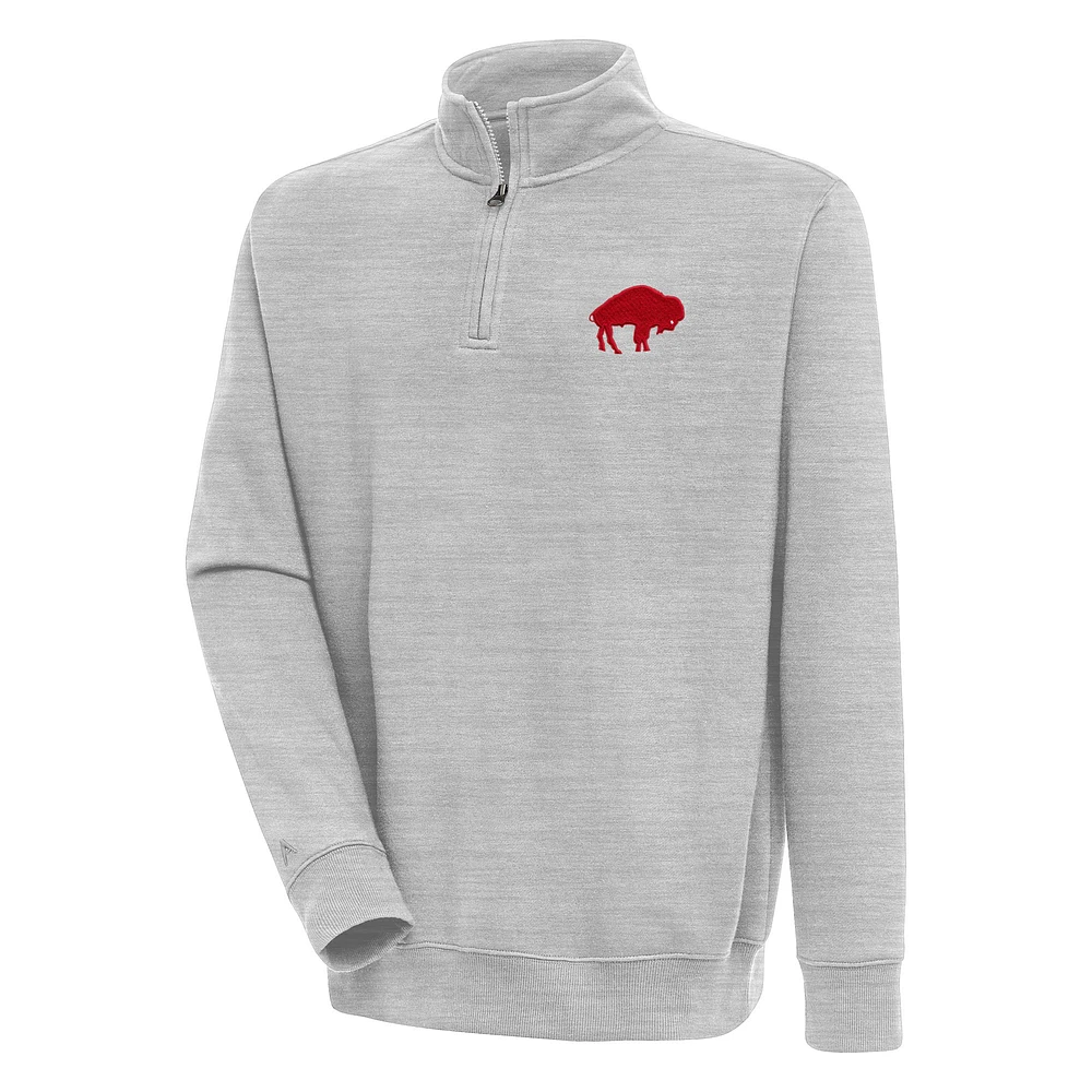 Men's Antigua Heather Gray Buffalo Bills Throwback Logo Victory Quarter-Zip Pullover Top