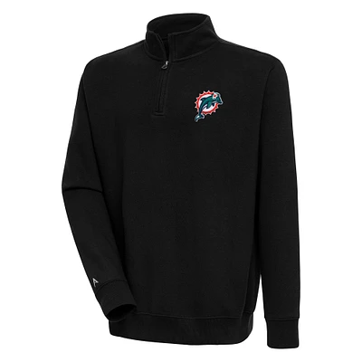 Men's Antigua Black Miami Dolphins Throwback Logo Victory Quarter-Zip Pullover Top