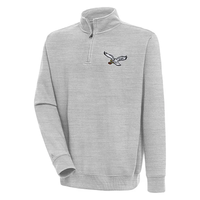 Men's Antigua Heather Gray Philadelphia Eagles Throwback Logo Victory Quarter-Zip Pullover Top