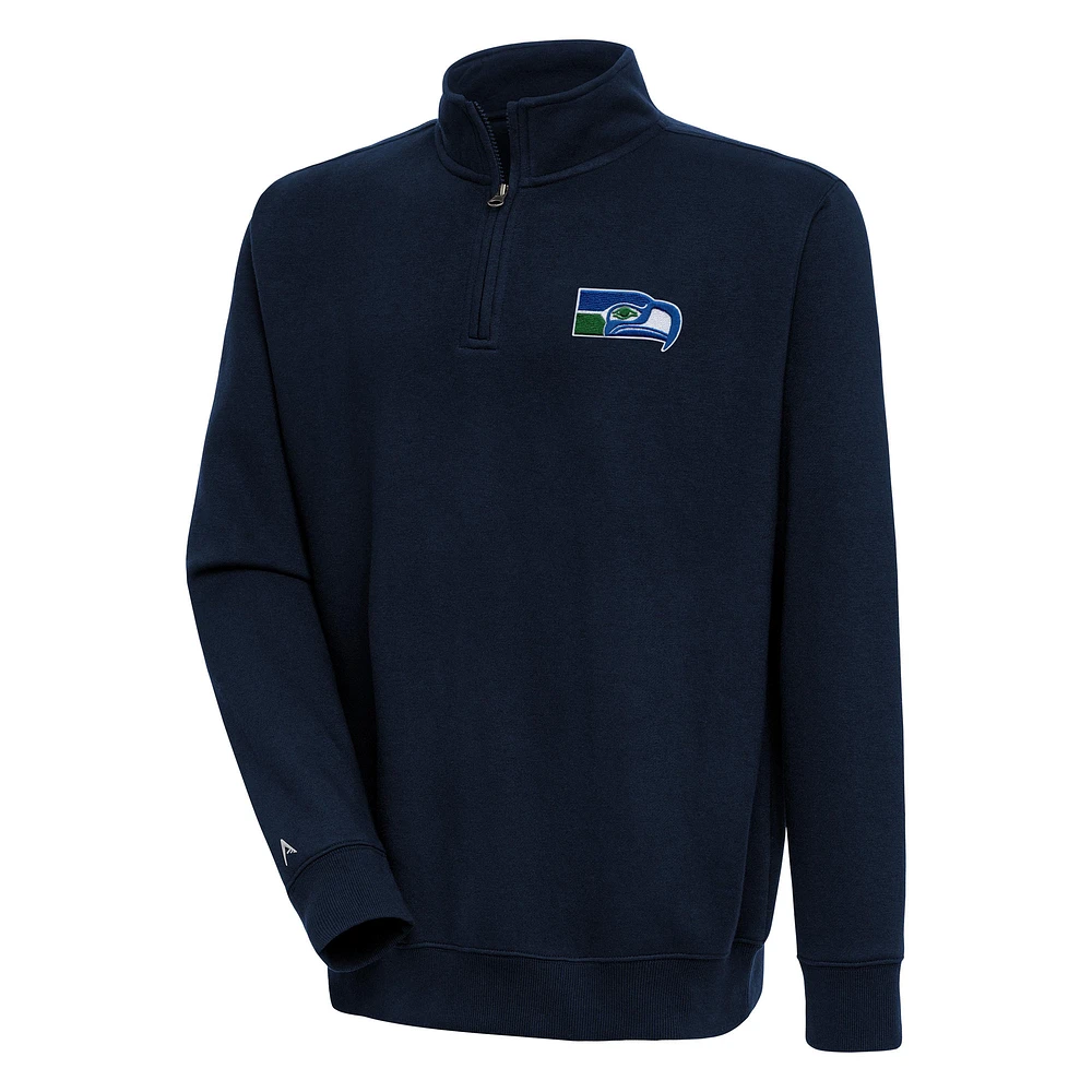Men's Antigua Navy Seattle Seahawks Throwback Logo Victory Quarter-Zip Pullover Top