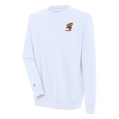 Men's Antigua White Cleveland Browns Throwback Logo Victory Pullover Sweatshirt
