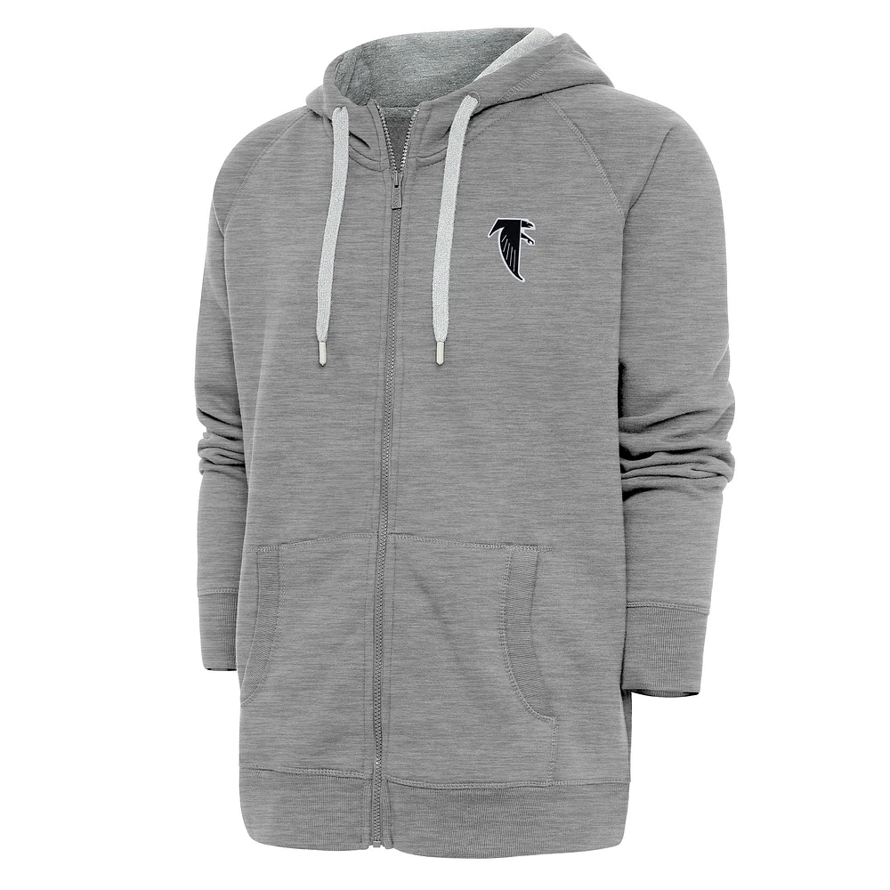 Men's Antigua Heather Gray Atlanta Falcons Throwback Logo Victory Full-Zip Hoodie