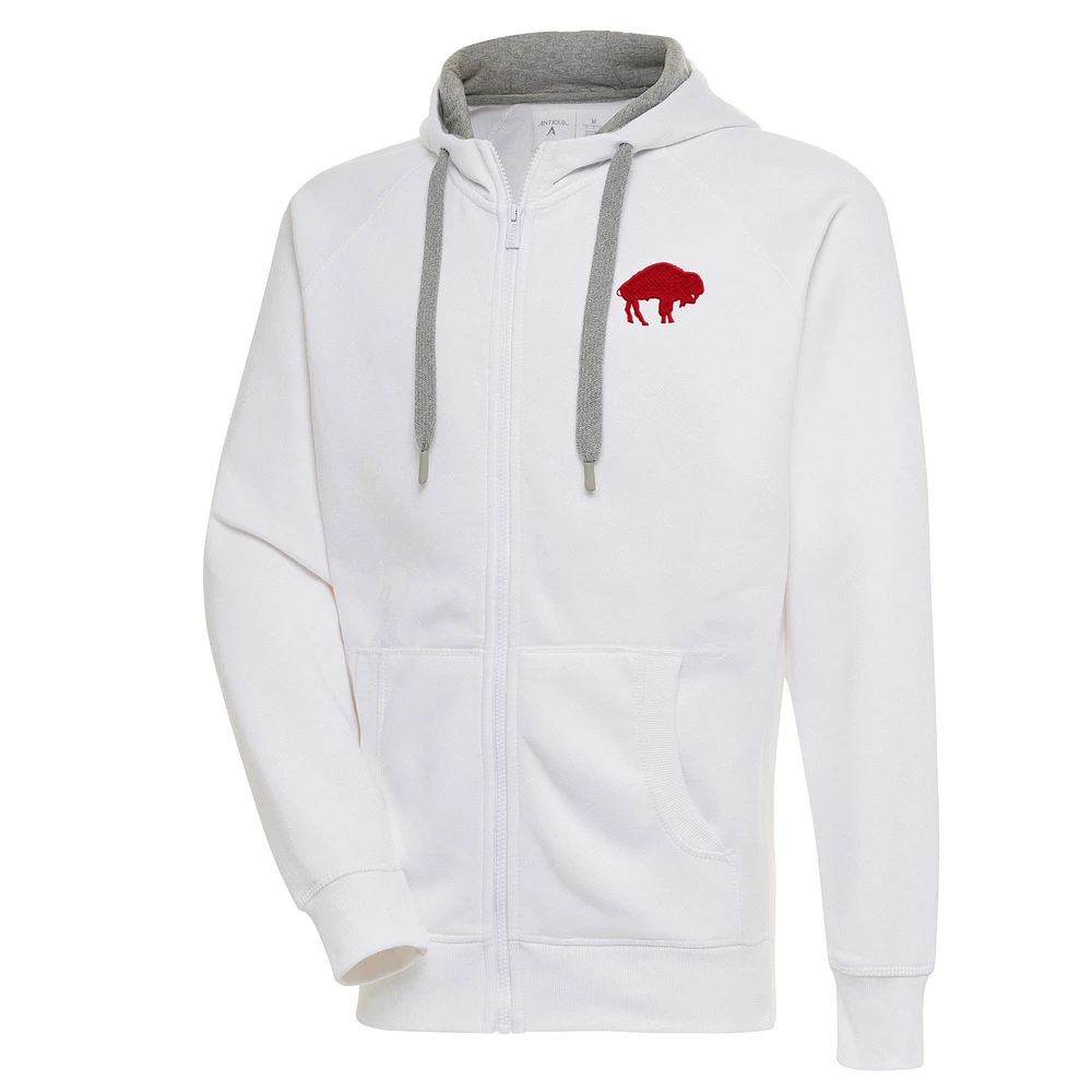 Men's Antigua White Buffalo Bills Throwback Logo Victory Full-Zip Hoodie