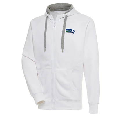 Men's Antigua White Seattle Seahawks Throwback Logo Victory Full-Zip Hoodie