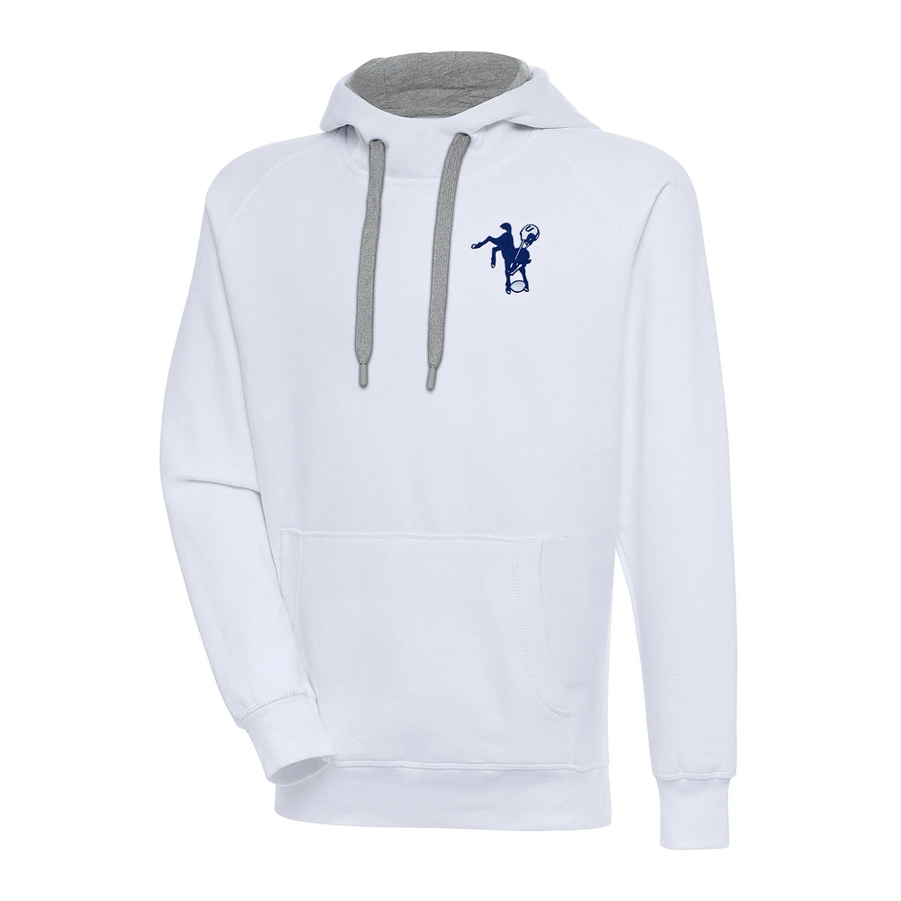 Men's Antigua White Indianapolis Colts Throwback Logo Victory Pullover Hoodie