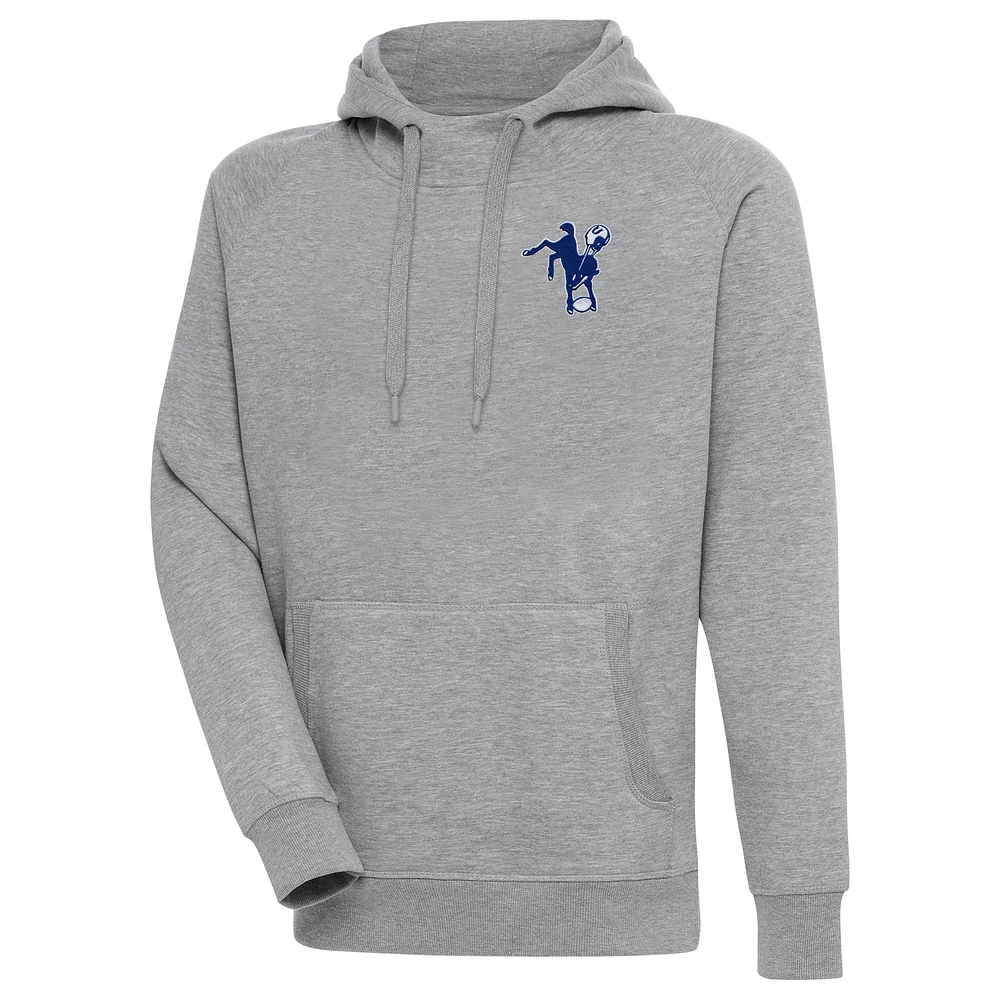 Men's Antigua Heather Gray Indianapolis Colts Throwback Logo Victory Pullover Hoodie