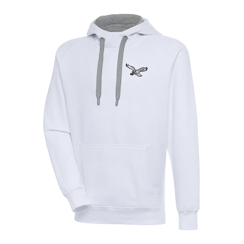 Men's Antigua White Philadelphia Eagles Throwback Logo Victory Pullover Hoodie