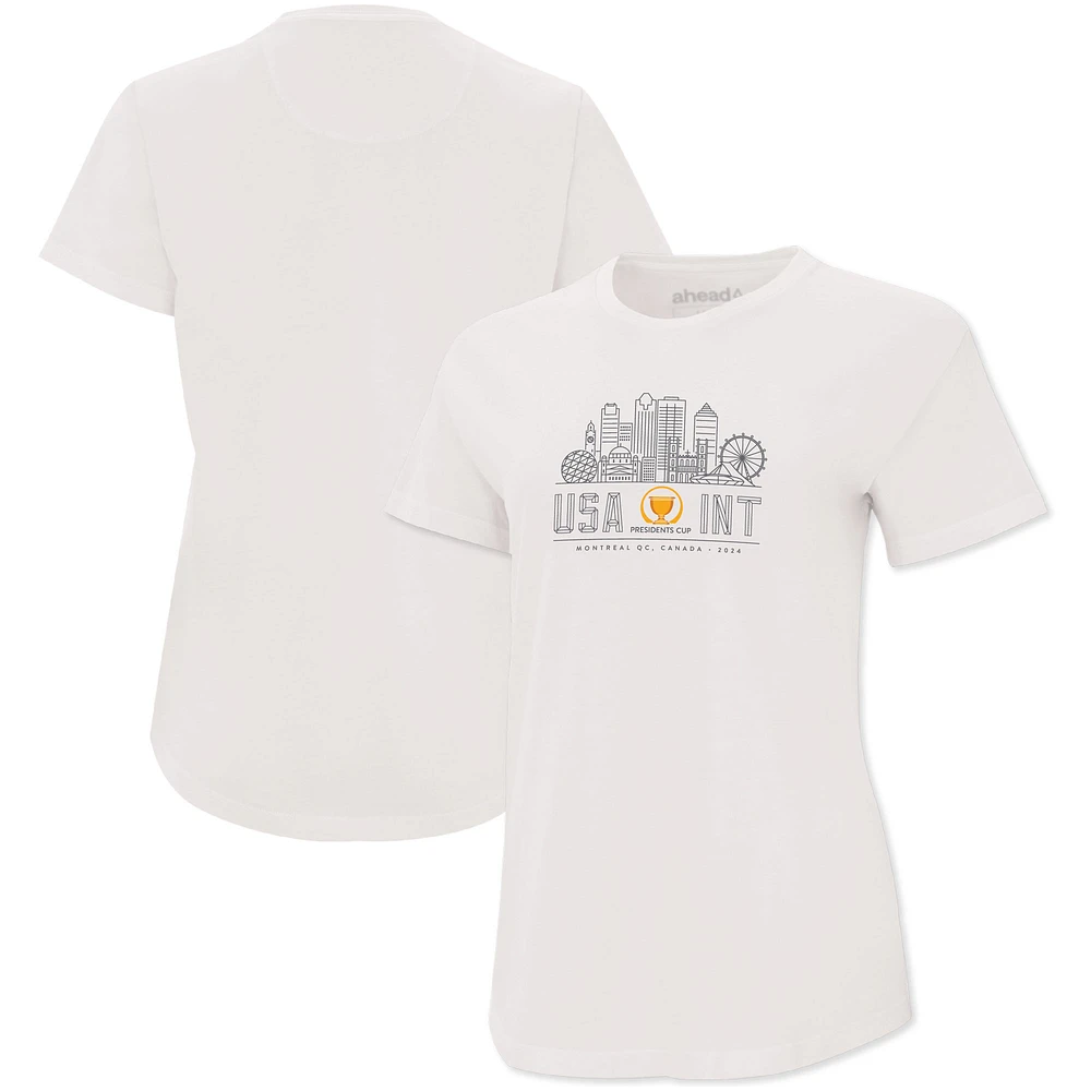 Women's Ahead White 2024 Presidents Cup Skyline Aurora V-Neck T-Shirt