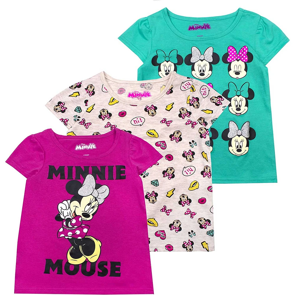 Preschool Minnie Mouse Green/Gray/Pink Graphic 3-Pack T-Shirt Set