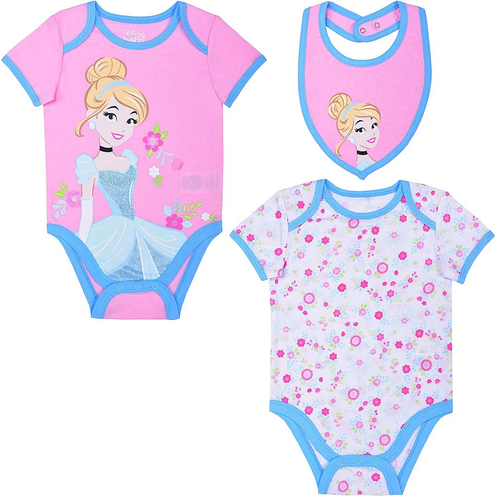 Newborn & Infant Pink/White Cinderella 3-Piece Bodysuit Bib Set