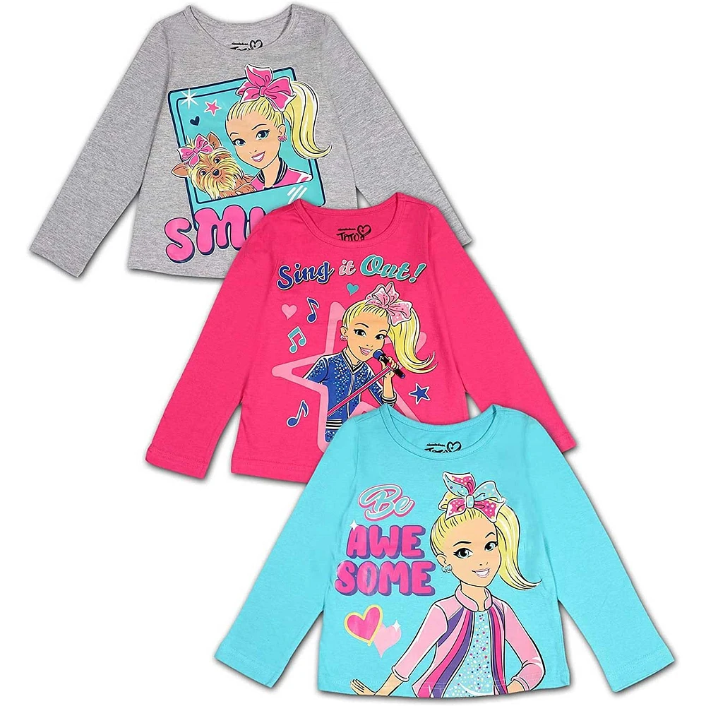 Preschool Pink/Light Blue/Heather Gray Nickelodeon JoJo Siwa 3-Pack Long Sleeve T-Shirt Set