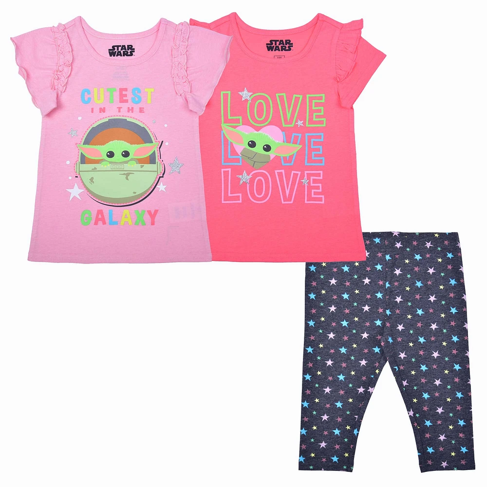 Preschool Grogu Pink/Coral/Navy The Mandalorian T-Shirt & Leggings Three-Pack Set