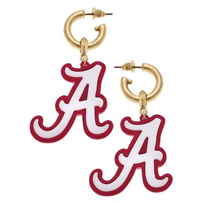 Women' CANVAS Style Alabama Crimson Tide Resin Logo Drop Hoop Earrings