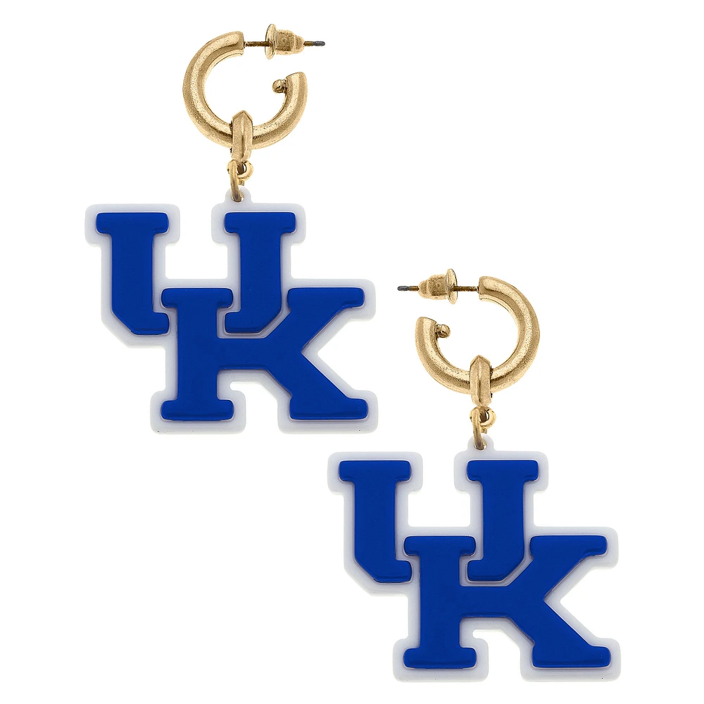 Women' CANVAS Style Kentucky Wildcats Resin Logo Drop Hoop Earrings
