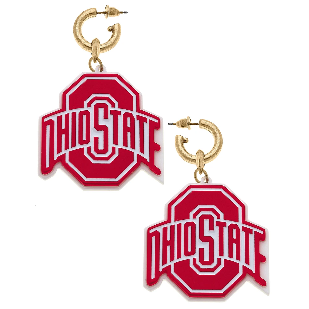 Women' CANVAS Style Ohio State Buckeyes Resin Logo Drop Hoop Earrings