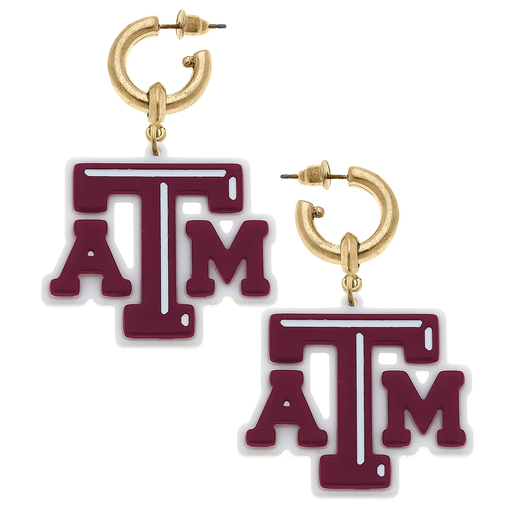 Women' CANVAS Style Texas A&M Aggies Resin Logo Drop Hoop Earrings