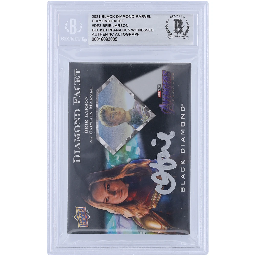 Brie Larson Captain Marvel Autographed 2021 Upper Deck Black Diamond Marvel Diamond Facet Silver Ink #DF-2 Beckett Fanatics Witnessed Authenticated Card