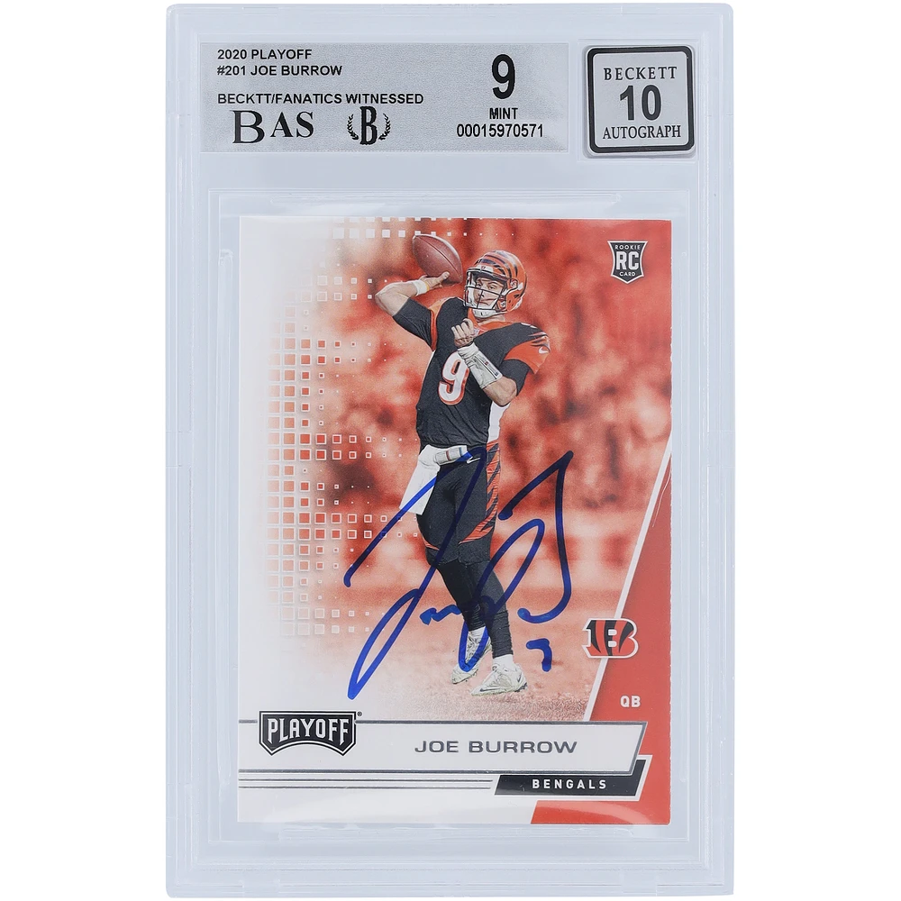 Joe Burrow Cincinnati Bengals Autographed 2020 Panini Playoff #201 Beckett Fanatics Witnessed Authenticated 9/10 Rookie Card - 9.5,9,8.5,9.5 Subgrades