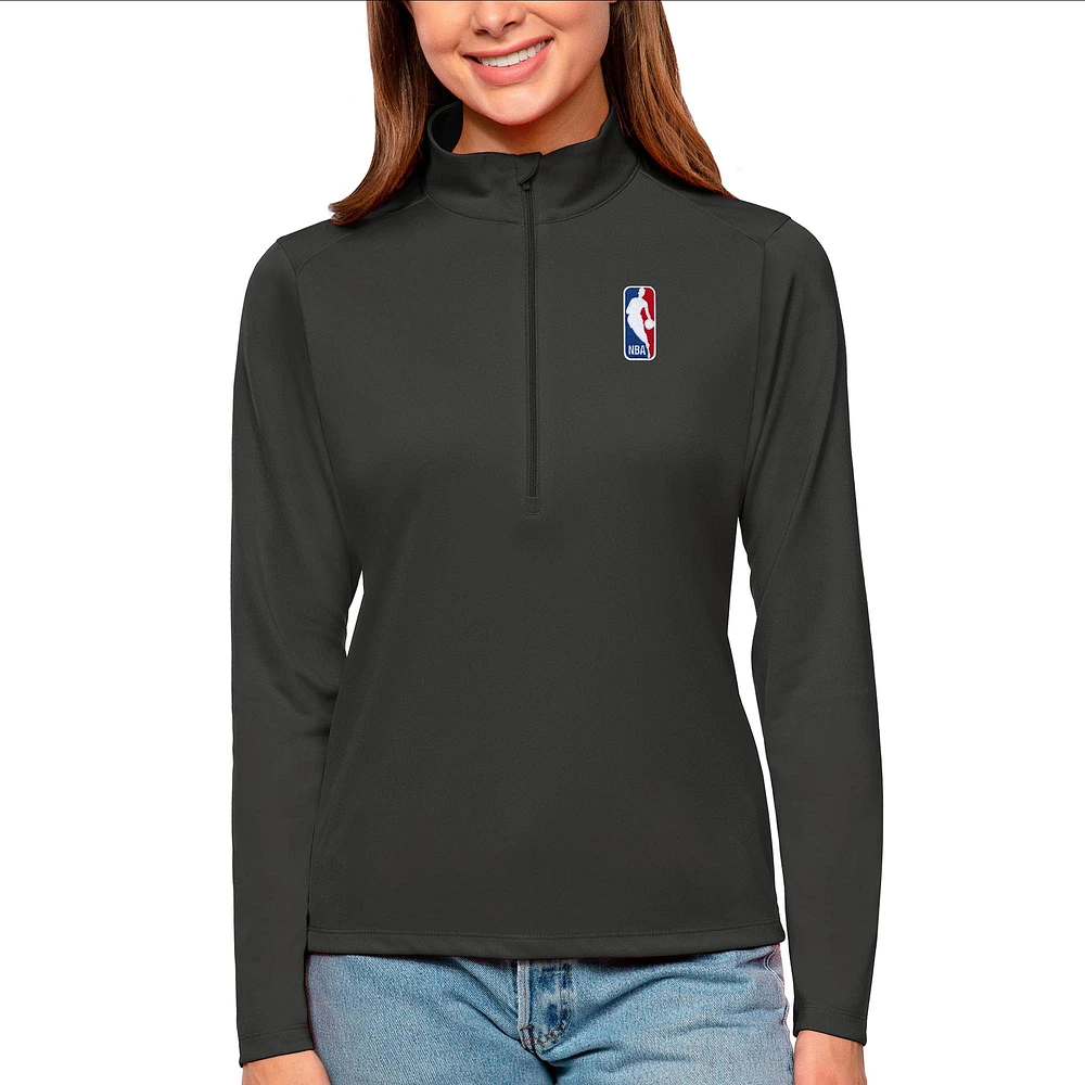 Women's Antigua Graphite WNBA Logoman Tribute Half-Zip Pullover Top