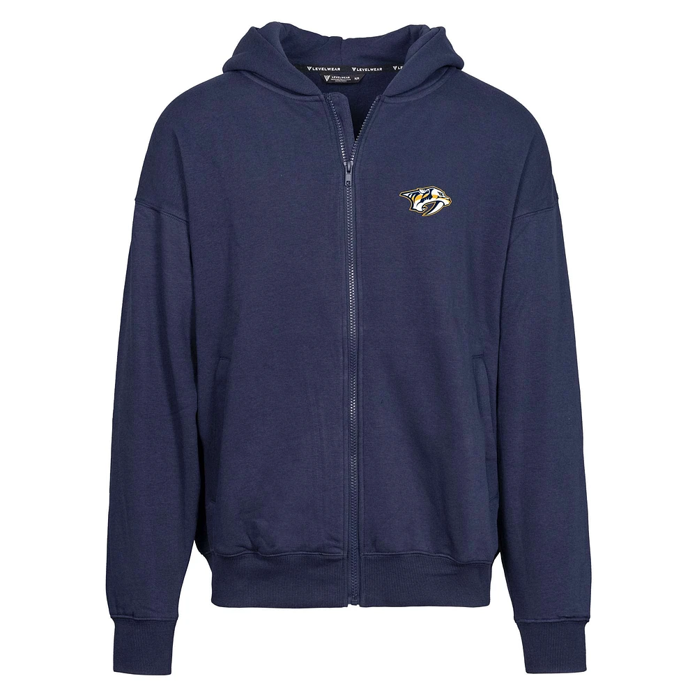 Men's Levelwear Navy Nashville Predators Uphill Insignia Full-Zip Hoodie