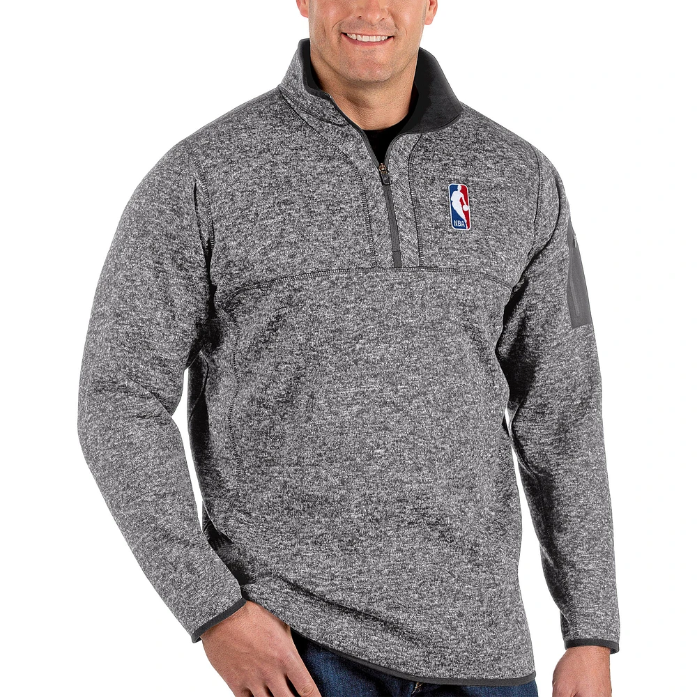 Men's Antigua Heather Gray NBA Big & Tall Fortune Quarter-Zip Pullover Jacket