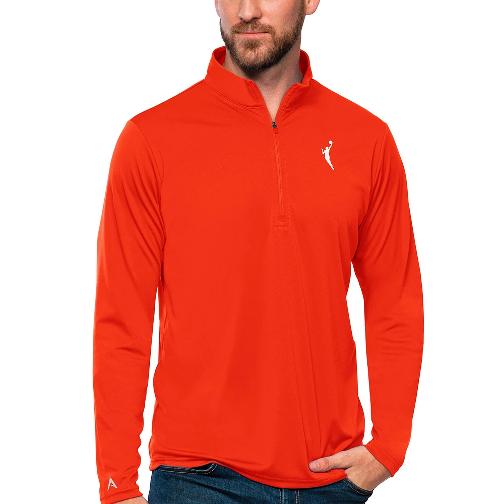 Men's Antigua Orange WNBA Logowoman Tribute Quarter-Zip Pullover Top