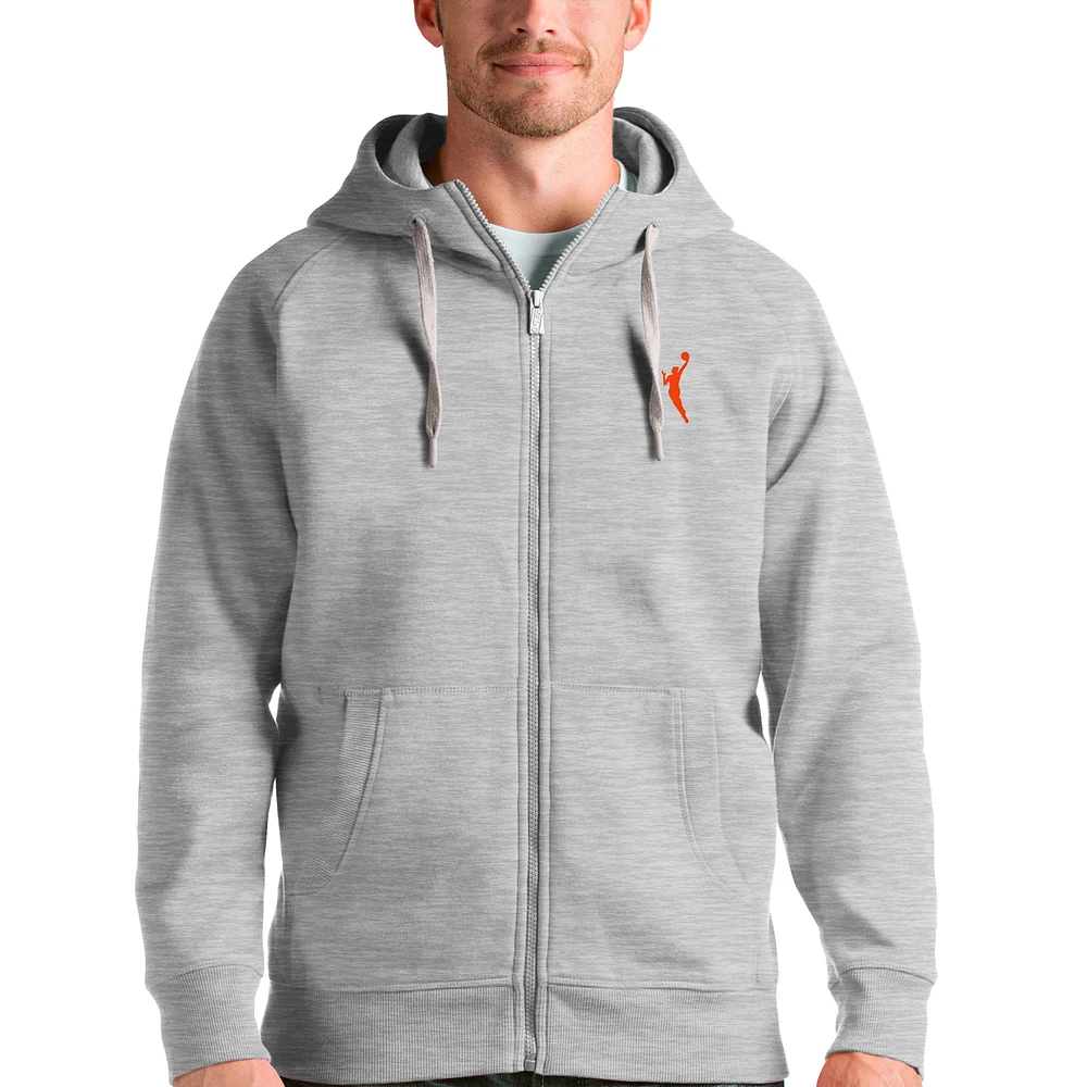 Men's Antigua Heather Gray WNBA Logowoman Victory Full-Zip Hoodie