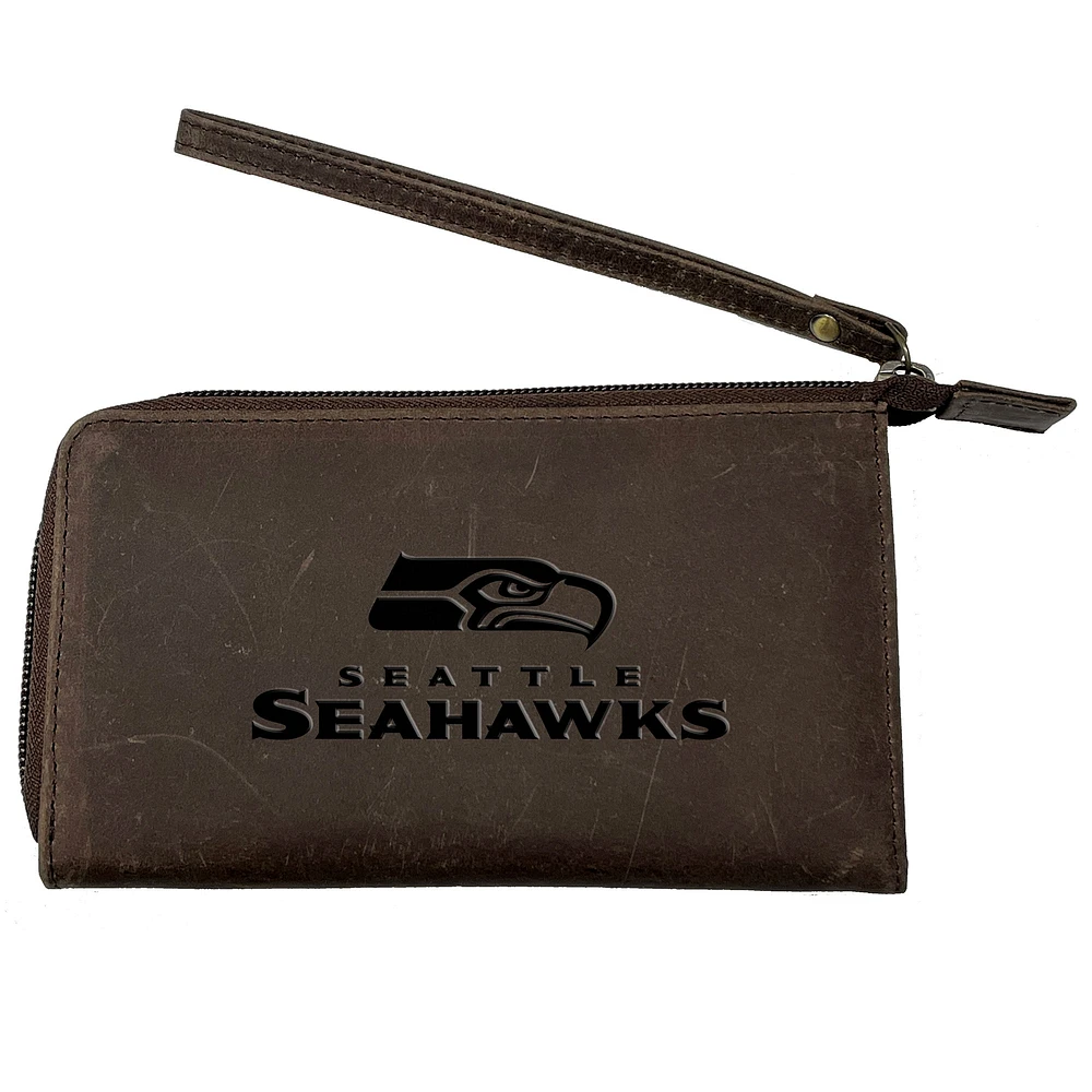 Brown Seattle Seahawks Cell Phone Wristlet Wallet