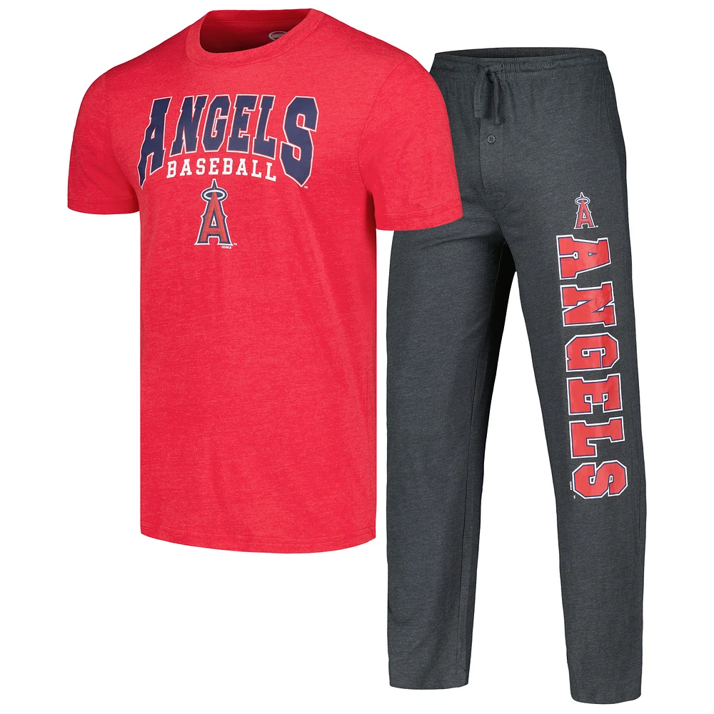 Men's Concepts Sport Charcoal/Red Los Angeles Angels Meter Top & Pants Sleep Set
