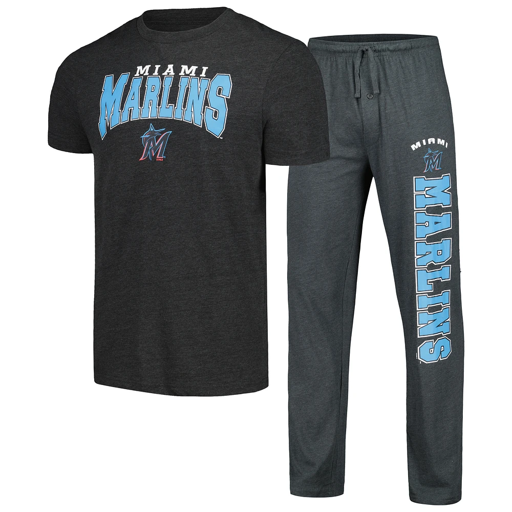 Men's Concepts Sport Charcoal/Black Miami Marlins Meter Top & Pants Sleep Set