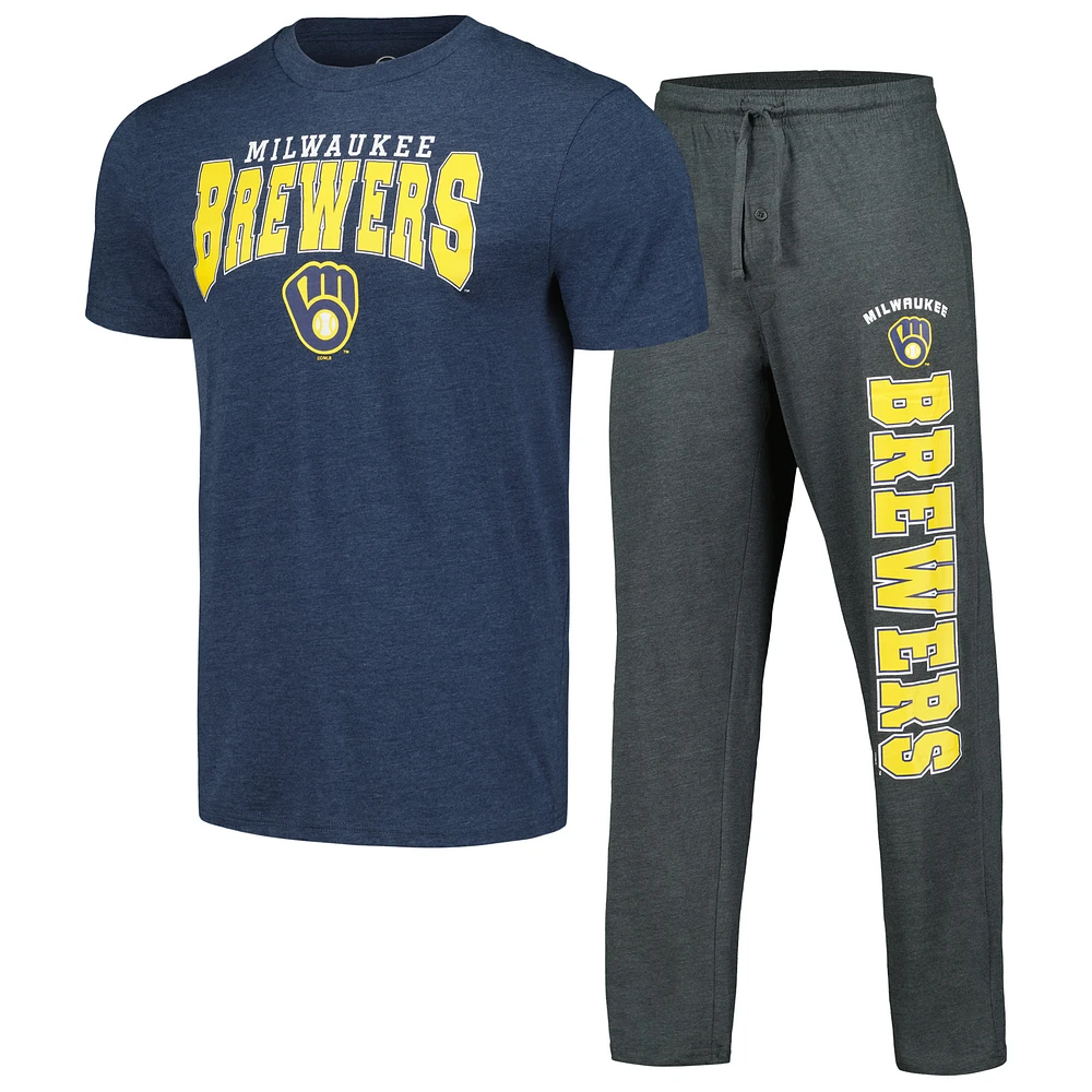 Men's Concepts Sport Charcoal/Navy Milwaukee Brewers Meter Top & Pants Sleep Set
