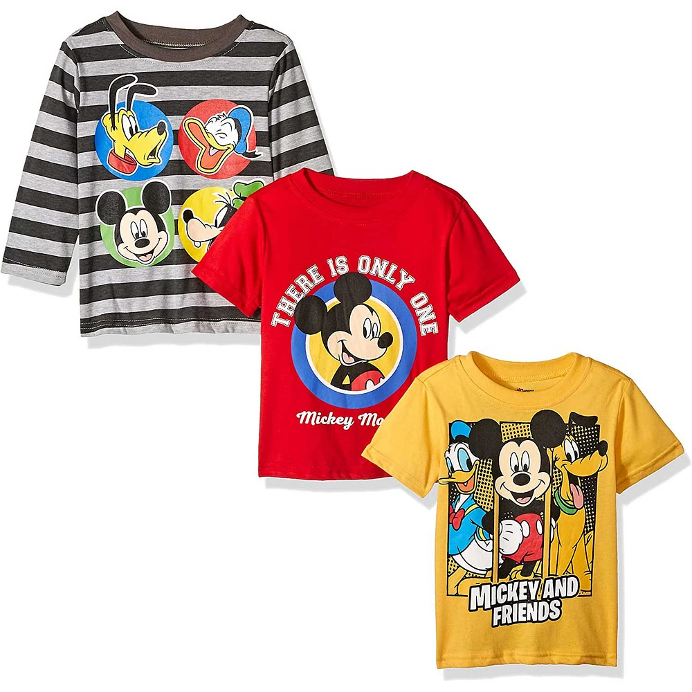 Toddler Red/Yellow/Gray Mickey & Friends 3-Pack T-Shirt Set