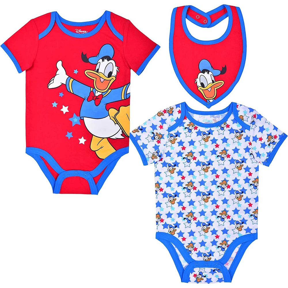 Newborn & Infant Donald Duck Red/White Mickey & Friends Bodysuit & Bib Three-Pack Set