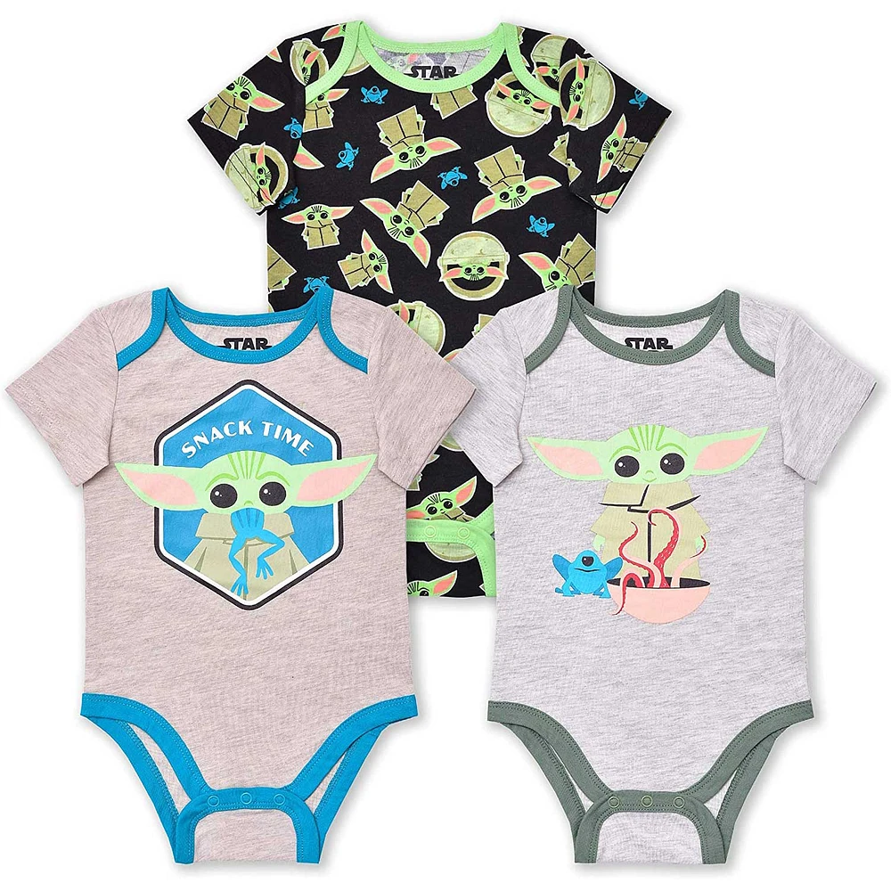 Infant Grogu Gray/Pink/Black The Mandalorian Bodysuit 3-Pack Set