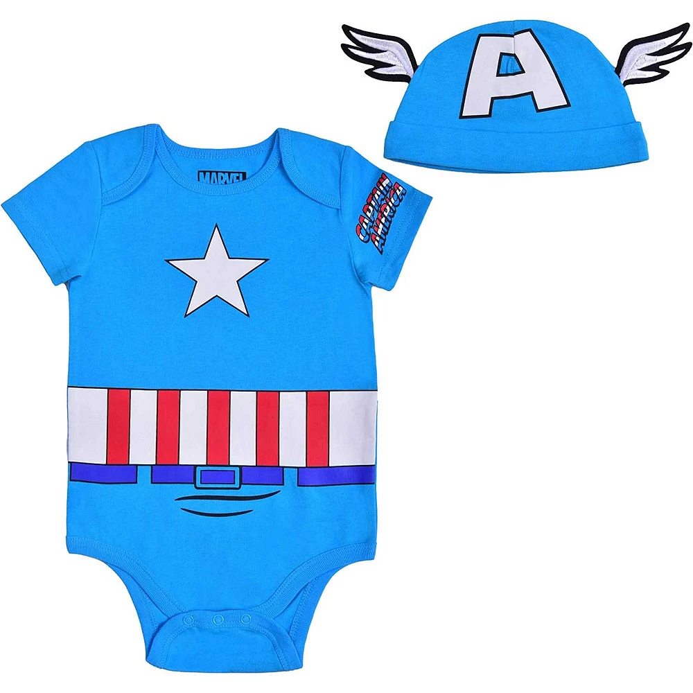 Newborn Blue Captain America Bodysuit and Hat Set