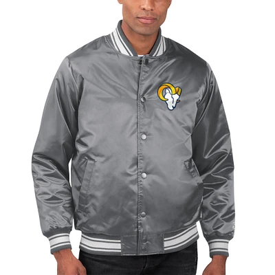 Men's Starter Gray Los Angeles Rams Locker Room Satin Varsity Full-Snap Jacket