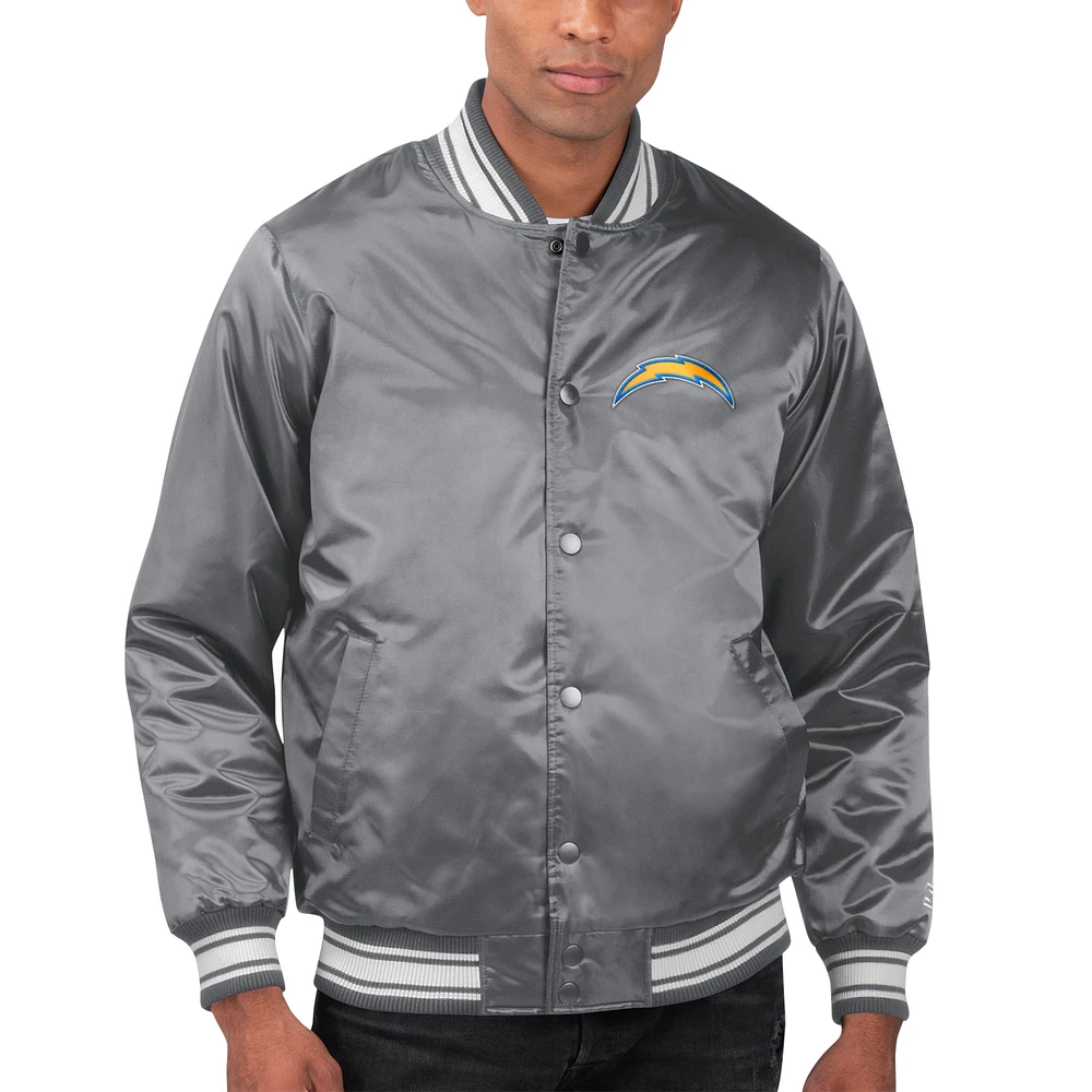 Men's Starter Gray Los Angeles Chargers Locker Room Satin Varsity Full-Snap Jacket
