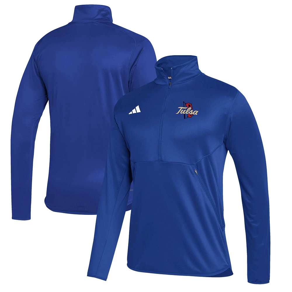 Men's adidas Royal Tulsa Golden Hurricane Stadium Knit Quarter-Zip Pullover Jacket
