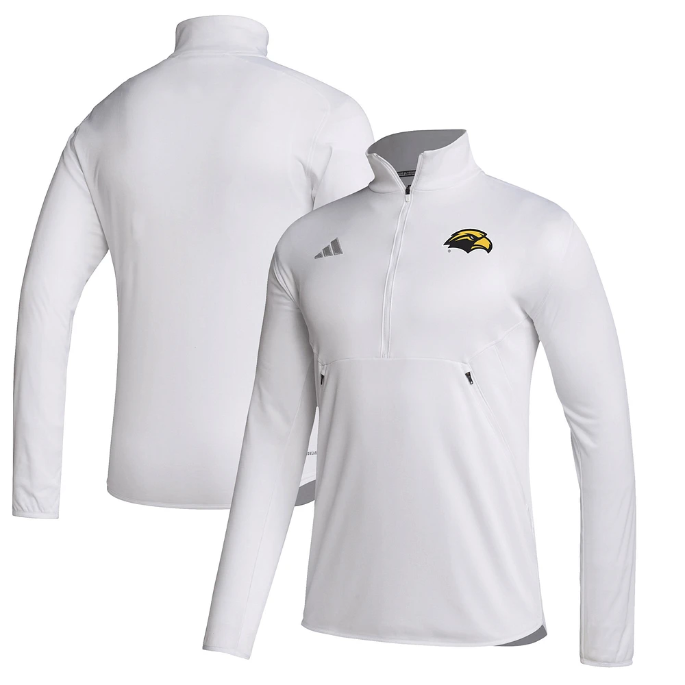 Men's adidas White Southern Miss Golden Eagles Stadium Knit Quarter-Zip Pullover Jacket