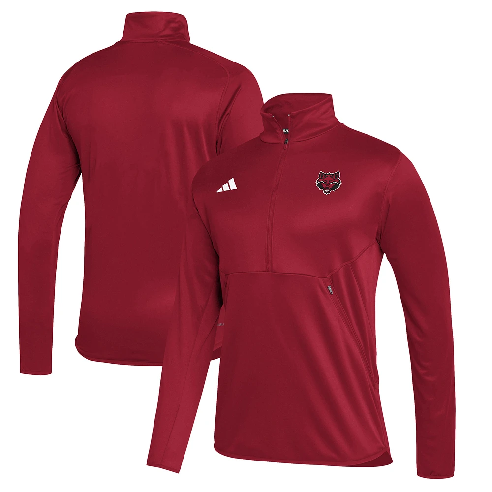 Men's adidas Scarlet Arkansas State Red Wolves Stadium Knit Quarter-Zip Pullover Jacket