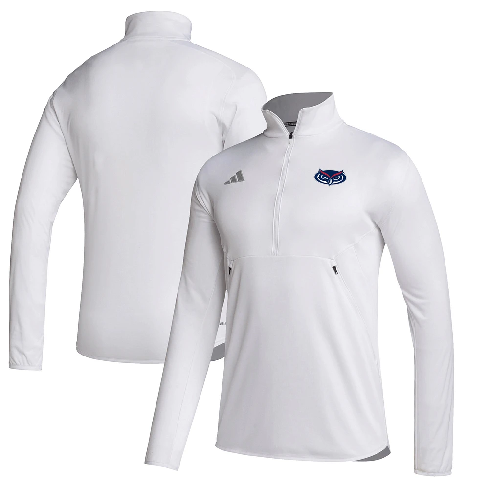 Men's adidas White Florida Atlantic Owls Stadium Knit Quarter-Zip Pullover Jacket