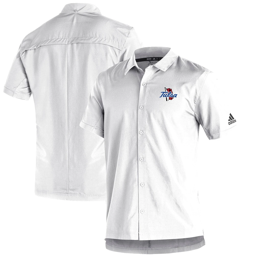 Men's adidas White Tulsa Golden Hurricane Sideline Button-Up Polo
