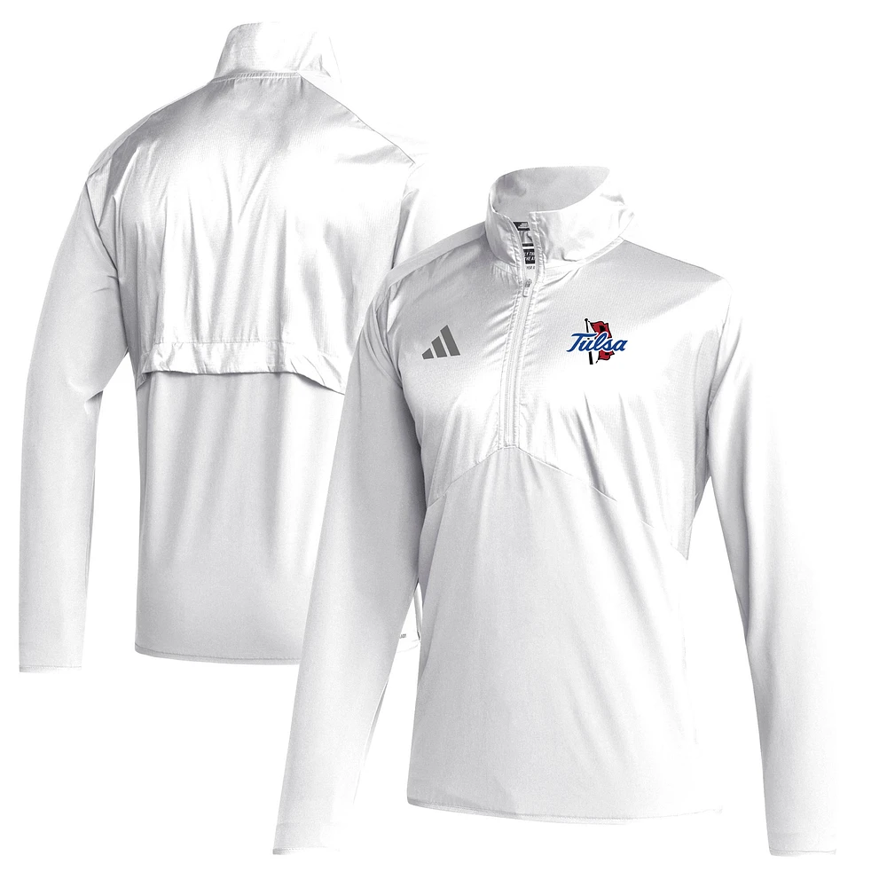 Men's adidas White Tulsa Golden Hurricane Sideline Quarter-Zip Pullover Top