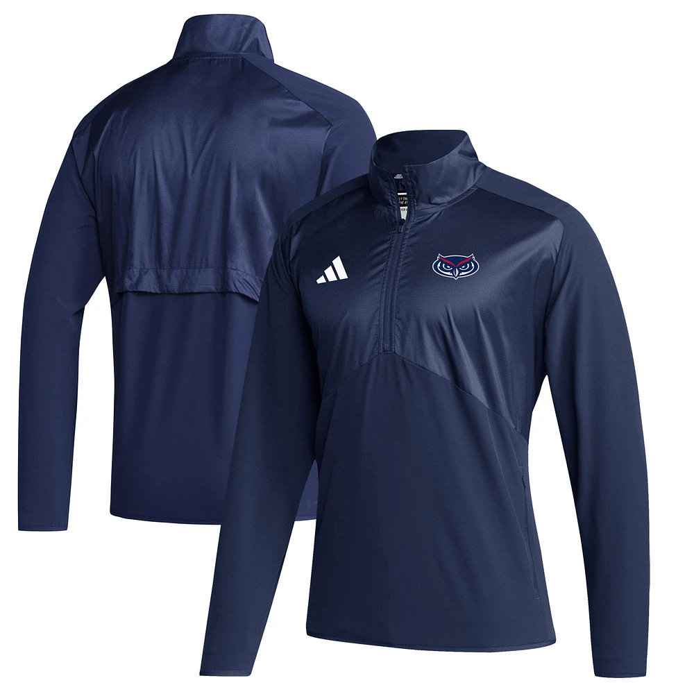 Men's adidas Navy Florida Atlantic Owls Sideline Quarter-Zip Pullover Top