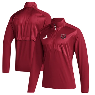 Men's adidas Scarlet Arkansas State Red Wolves Sideline Quarter-Zip Pullover Top